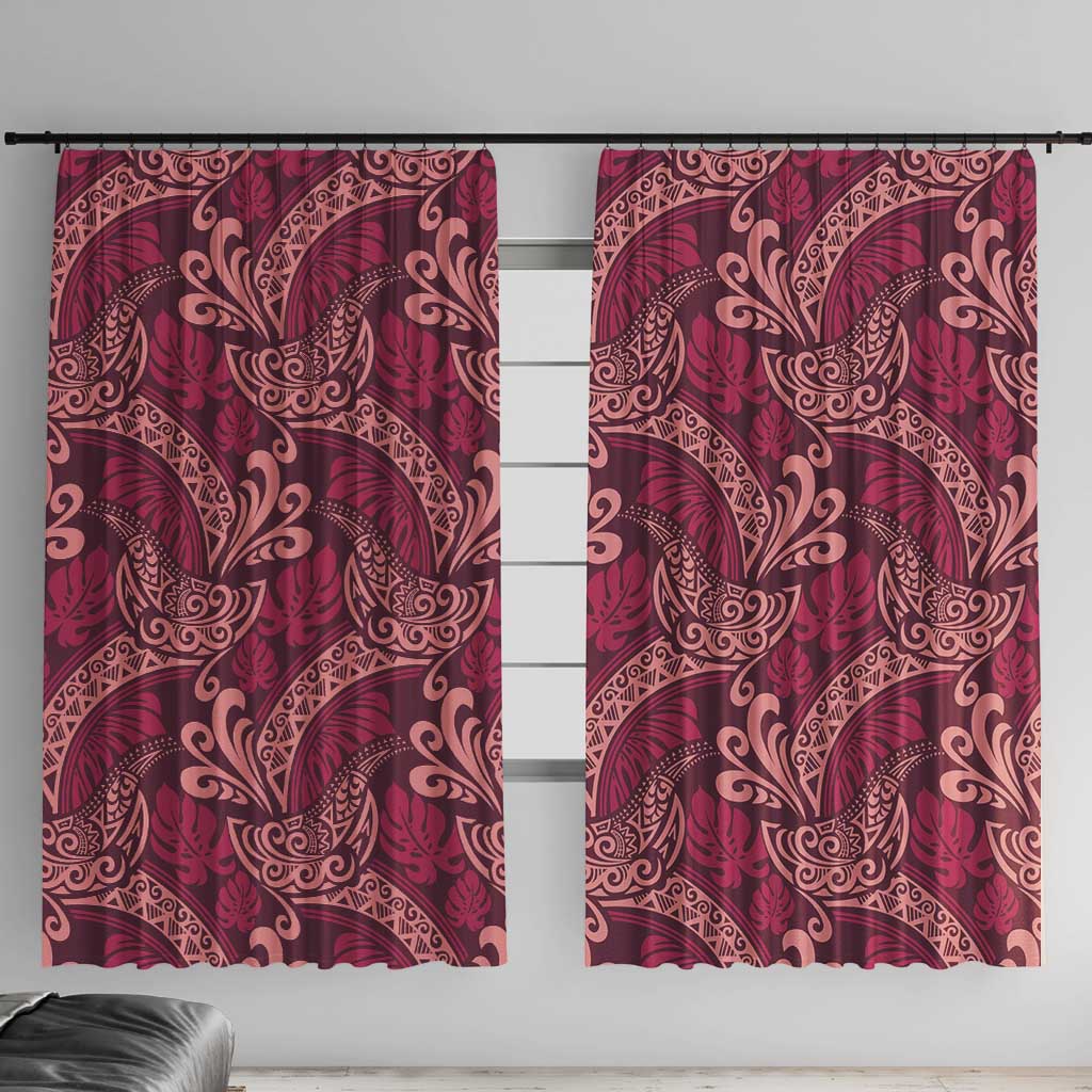 Sweet Pink Monstera Window Curtain Polynesian Tribal Pattern - Polynesian Pride