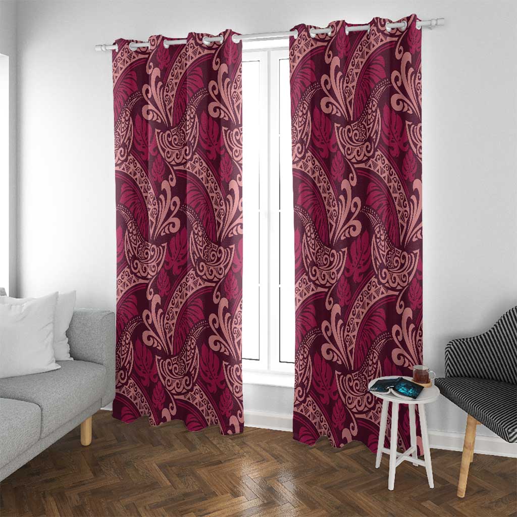 Sweet Pink Monstera Window Curtain Polynesian Tribal Pattern - Polynesian Pride
