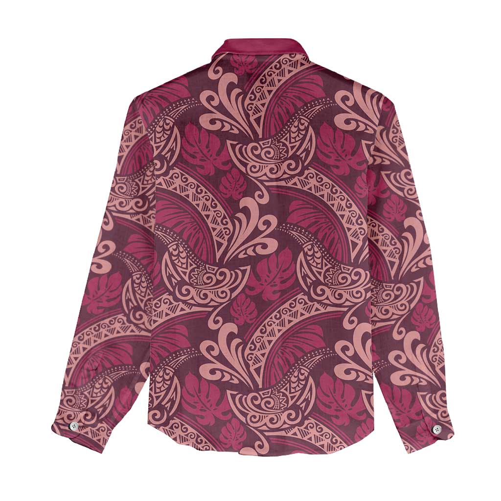 Sweet Pink Monstera Women Casual Shirt Polynesian Tribal Pattern - Polynesian Pride