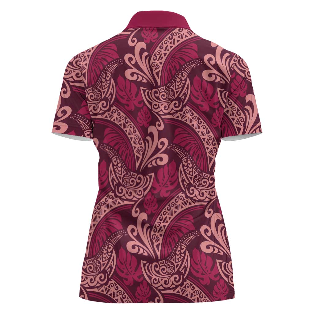 Sweet Pink Monstera Women Polo Shirt Polynesian Tribal Pattern - Polynesian Pride