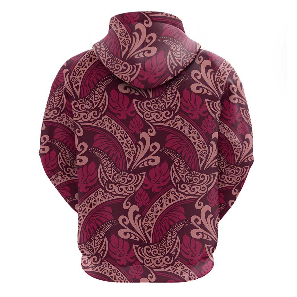 Sweet Pink Monstera Zip Hoodie Polynesian Tribal Pattern - Polynesian Pride