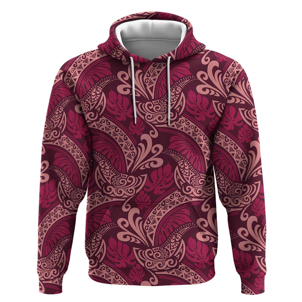 Sweet Pink Monstera Zip Hoodie Polynesian Tribal Pattern - Polynesian Pride