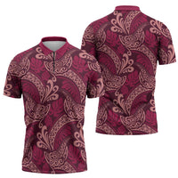 Sweet Pink Monstera Zipper Polo Shirt Polynesian Tribal Pattern - Polynesian Pride