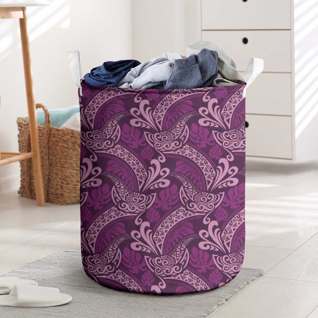 Royal Purple Monstera Laundry Basket Polynesian Tribal Pattern - Polynesian Pride