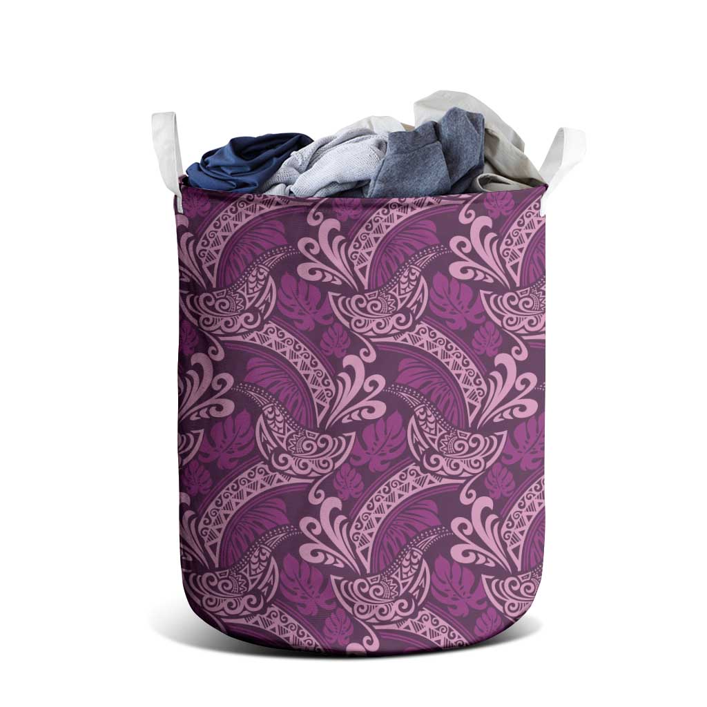 Royal Purple Monstera Laundry Basket Polynesian Tribal Pattern - Polynesian Pride