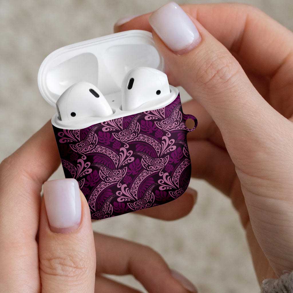 Royal Purple Monstera AirPods Case Polynesian Tribal Pattern - Polynesian Pride