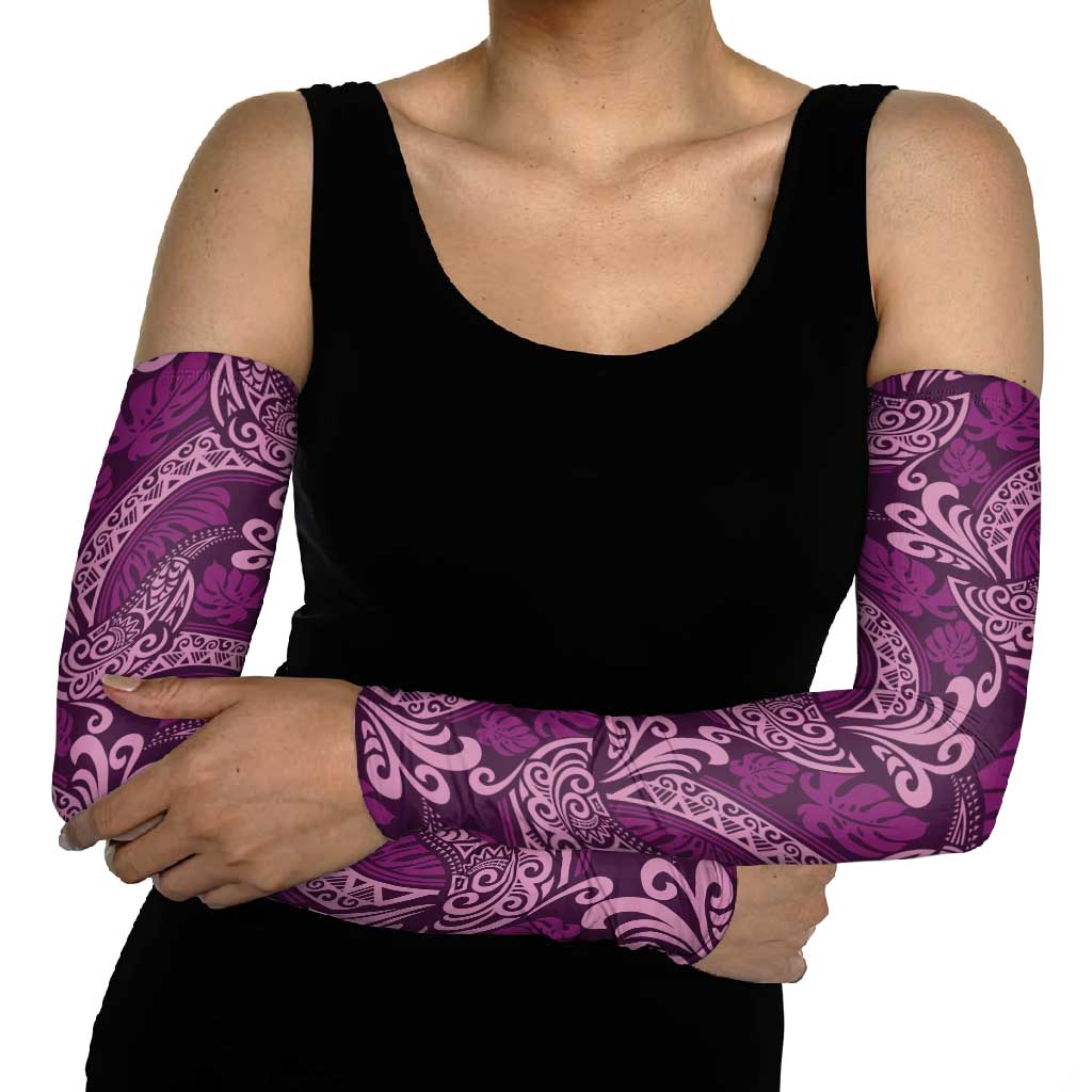 Royal Purple Monstera Arm Sleeves Polynesian Tribal Pattern - Polynesian Pride