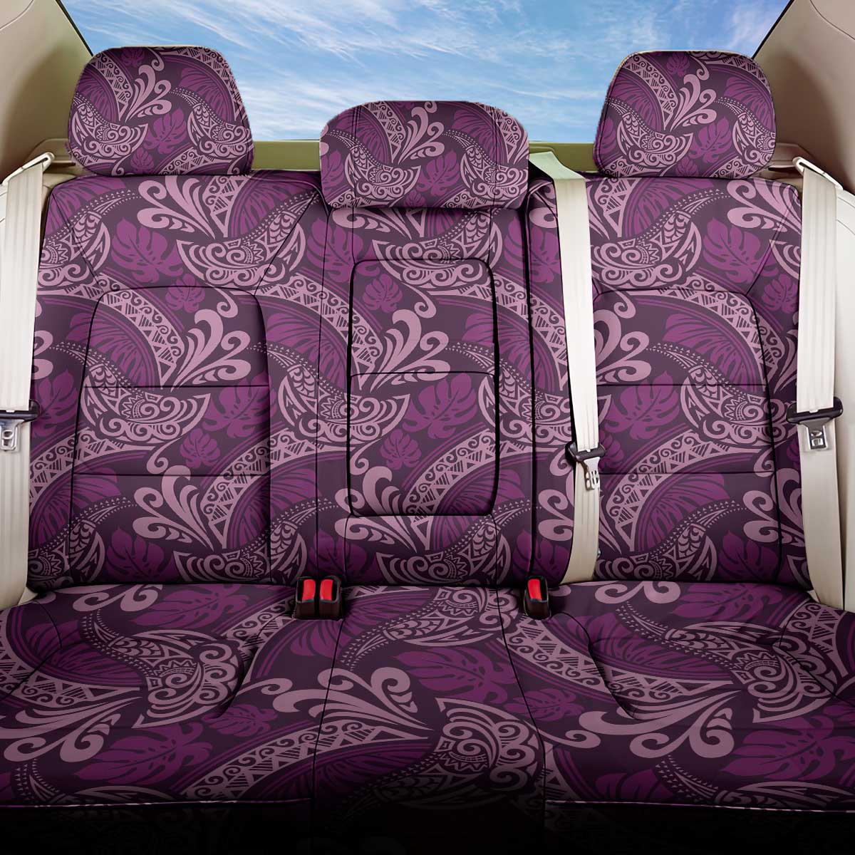 Royal Purple Monstera Back Car Seat Cover Polynesian Tribal Pattern - Polynesian Pride