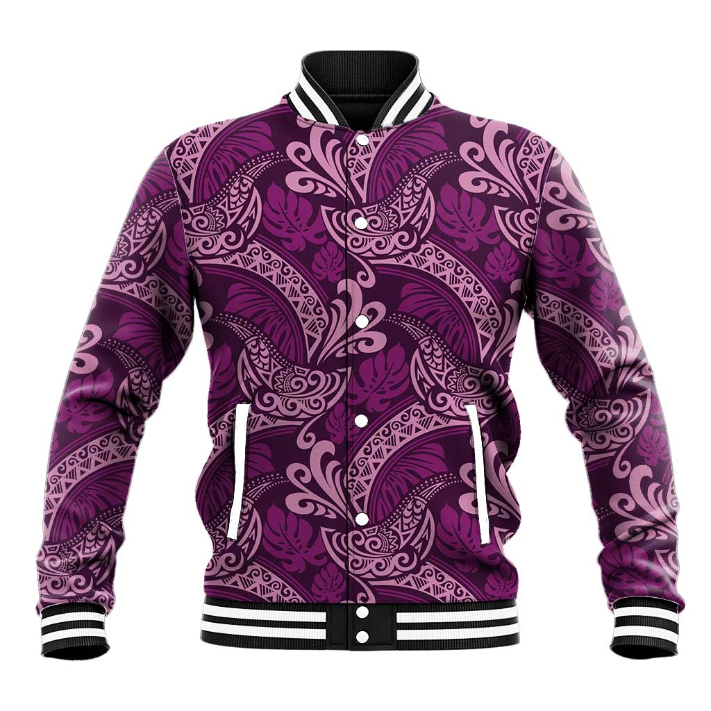 Royal Purple Monstera Baseball Jacket Polynesian Tribal Pattern - Polynesian Pride