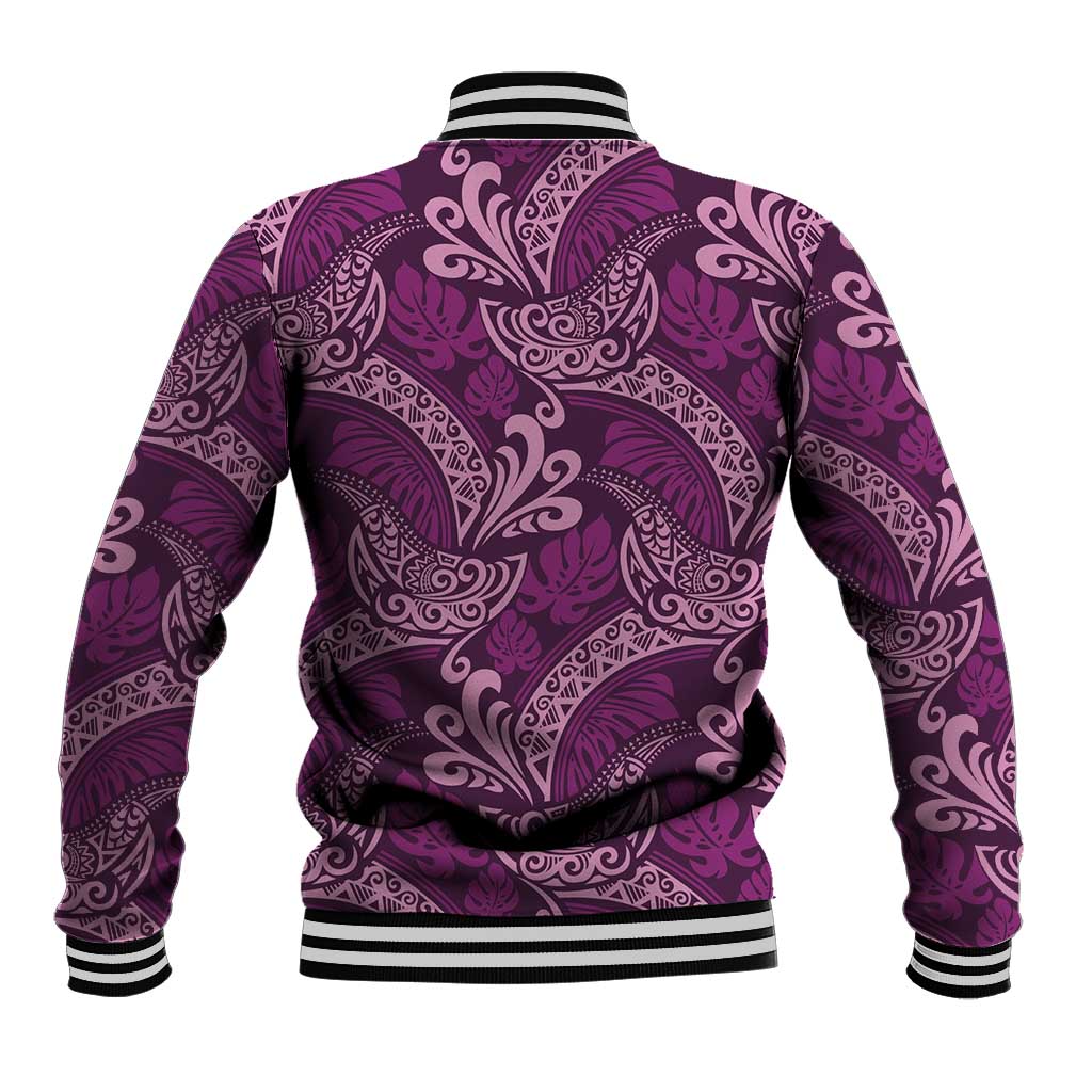 Royal Purple Monstera Baseball Jacket Polynesian Tribal Pattern - Polynesian Pride