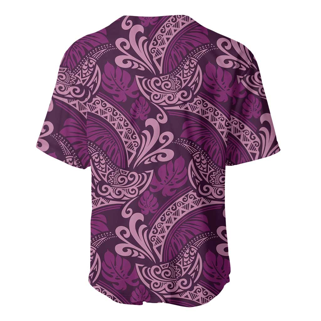 Royal Purple Monstera Baseball Jersey Polynesian Tribal Pattern - Polynesian Pride