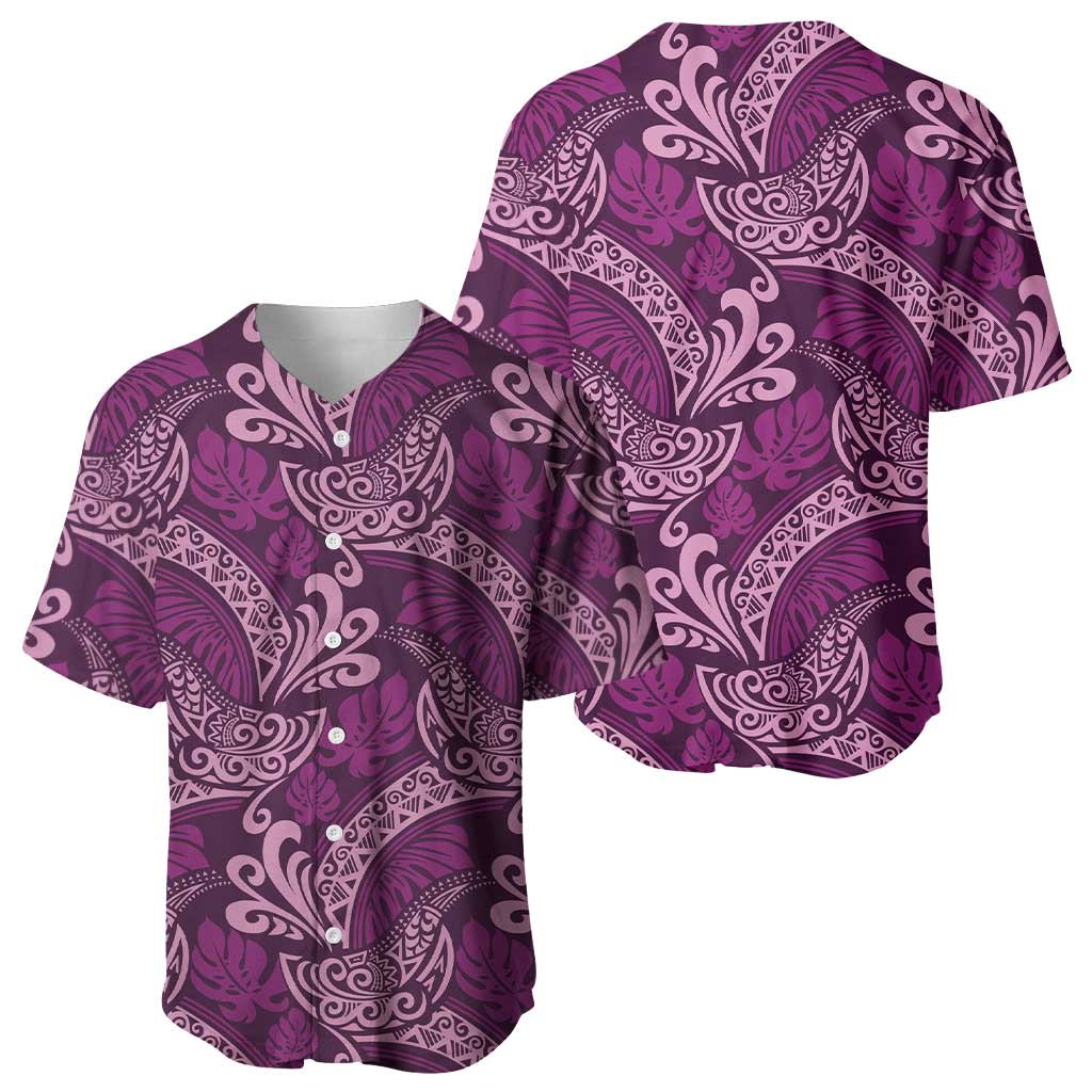 Royal Purple Monstera Baseball Jersey Polynesian Tribal Pattern - Polynesian Pride