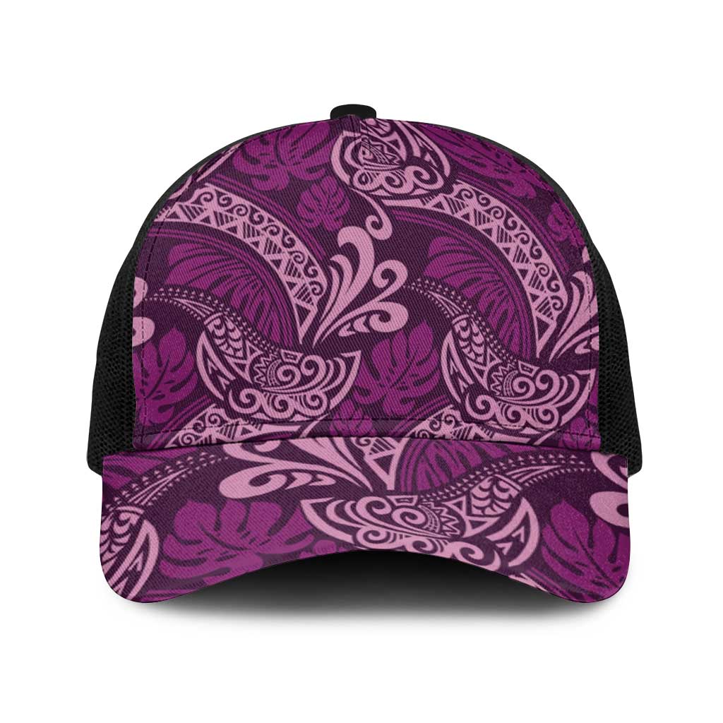 Royal Purple Monstera Baseball Net Cap Polynesian Tribal Pattern - Polynesian Pride