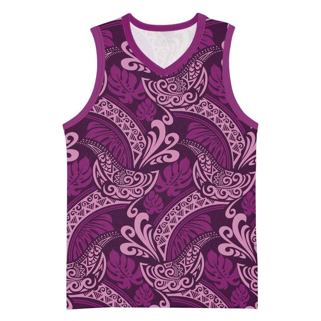 Royal Purple Monstera Basketball Jersey Polynesian Tribal Pattern - Polynesian Pride