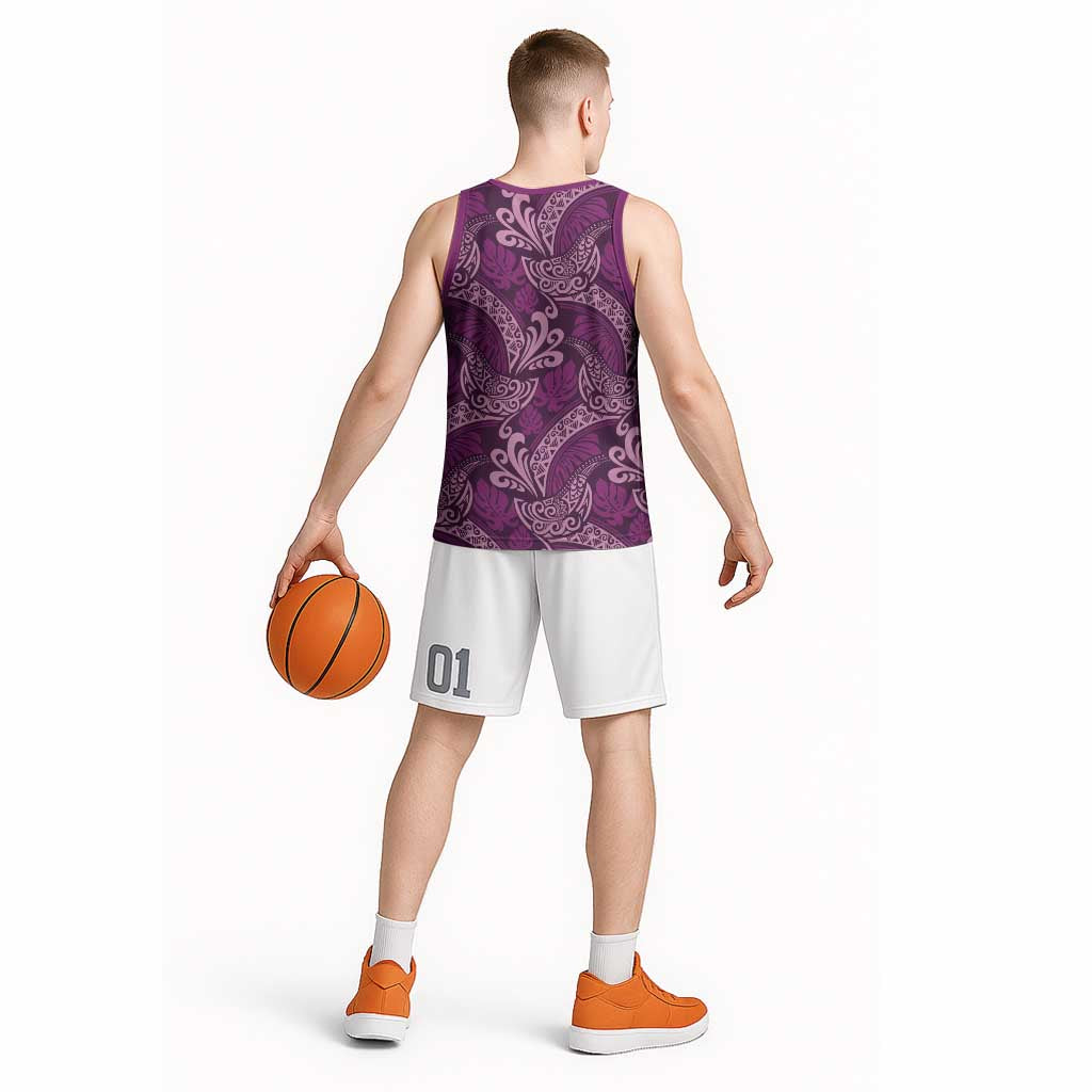 Royal Purple Monstera Basketball Jersey Polynesian Tribal Pattern - Polynesian Pride