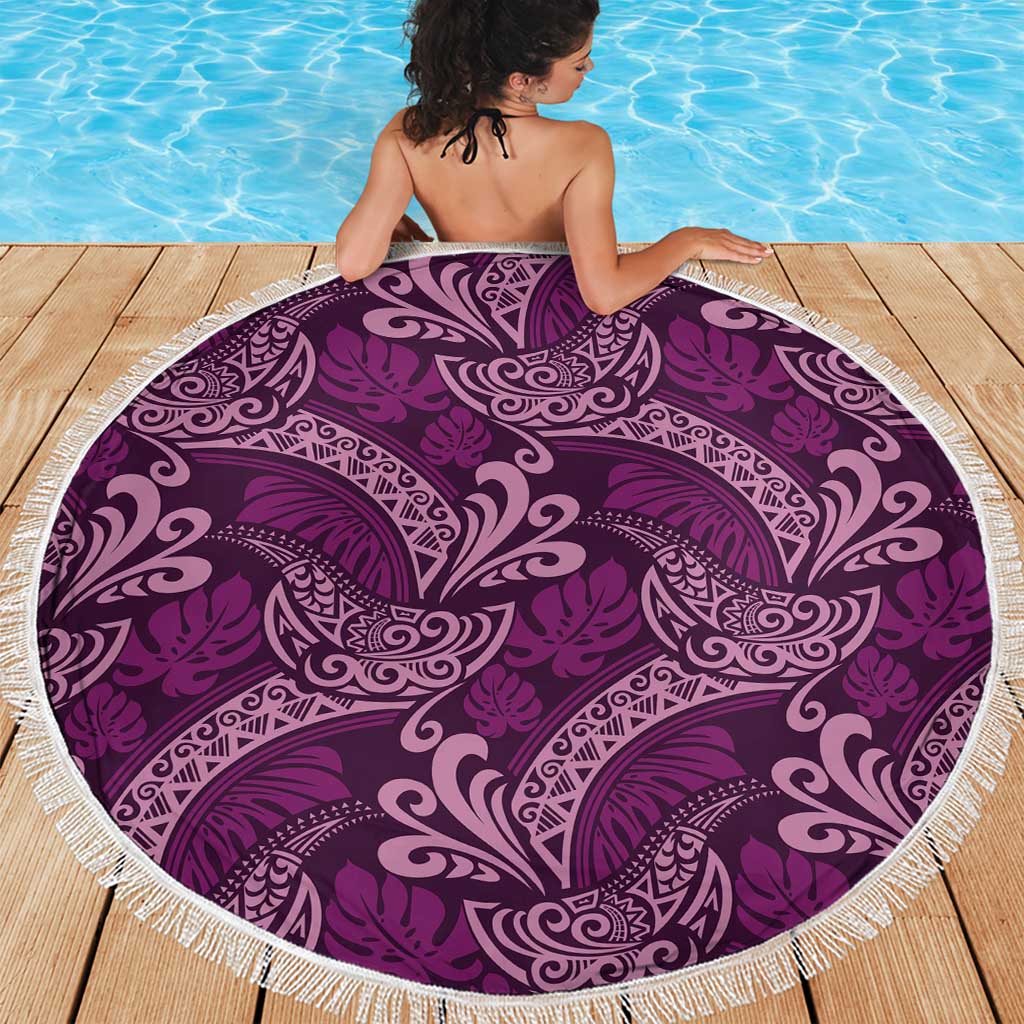Royal Purple Monstera Beach Blanket Polynesian Tribal Pattern - Polynesian Pride