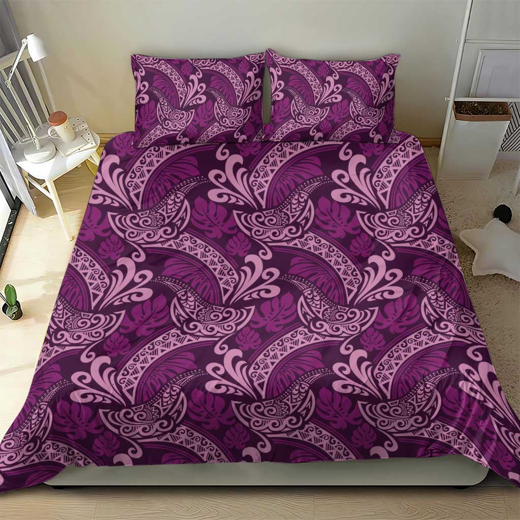 Royal Purple Monstera Bedding Set Polynesian Tribal Pattern - Polynesian Pride