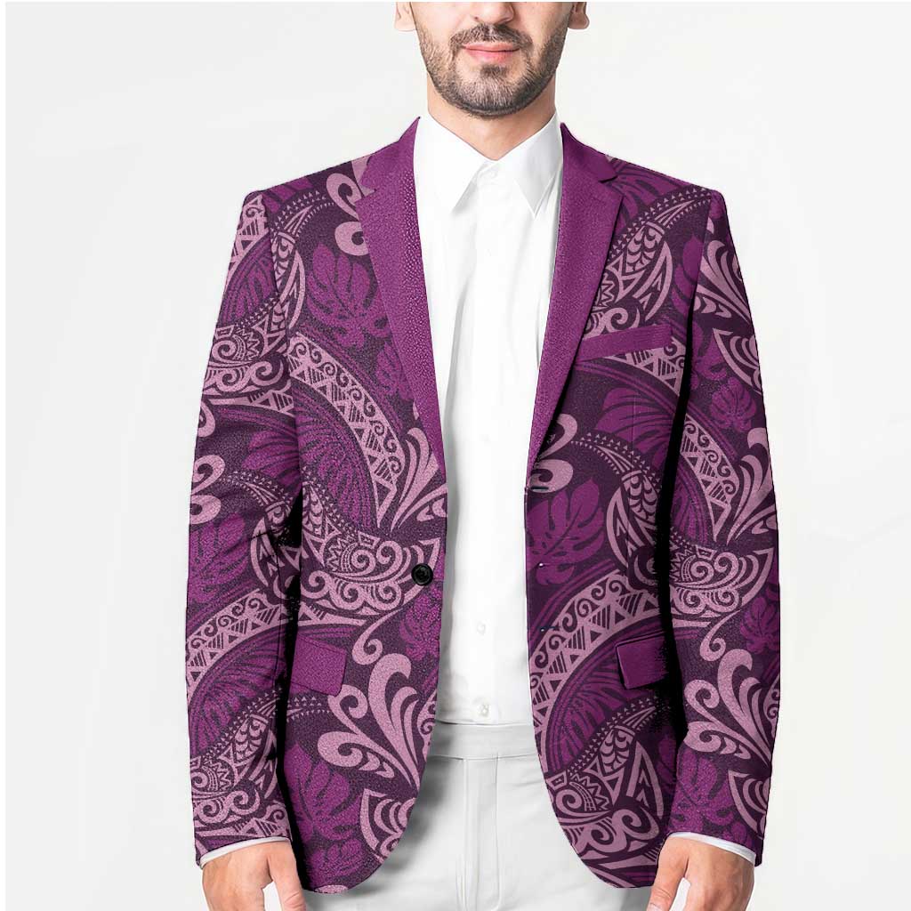 Royal Purple Monstera Blazer Polynesian Tribal Pattern - Polynesian Pride