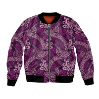 Royal Purple Monstera Bomber Jacket Polynesian Tribal Pattern - Polynesian Pride
