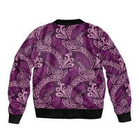 Royal Purple Monstera Bomber Jacket Polynesian Tribal Pattern - Polynesian Pride