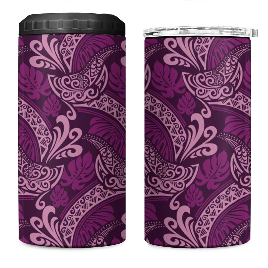 Royal Purple Monstera 4 in 1 Can Cooler Tumbler Polynesian Tribal Pattern - Polynesian Pride