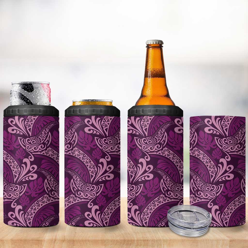 Royal Purple Monstera 4 in 1 Can Cooler Tumbler Polynesian Tribal Pattern - Polynesian Pride