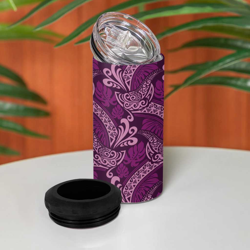 Royal Purple Monstera 4 in 1 Can Cooler Tumbler Polynesian Tribal Pattern - Polynesian Pride