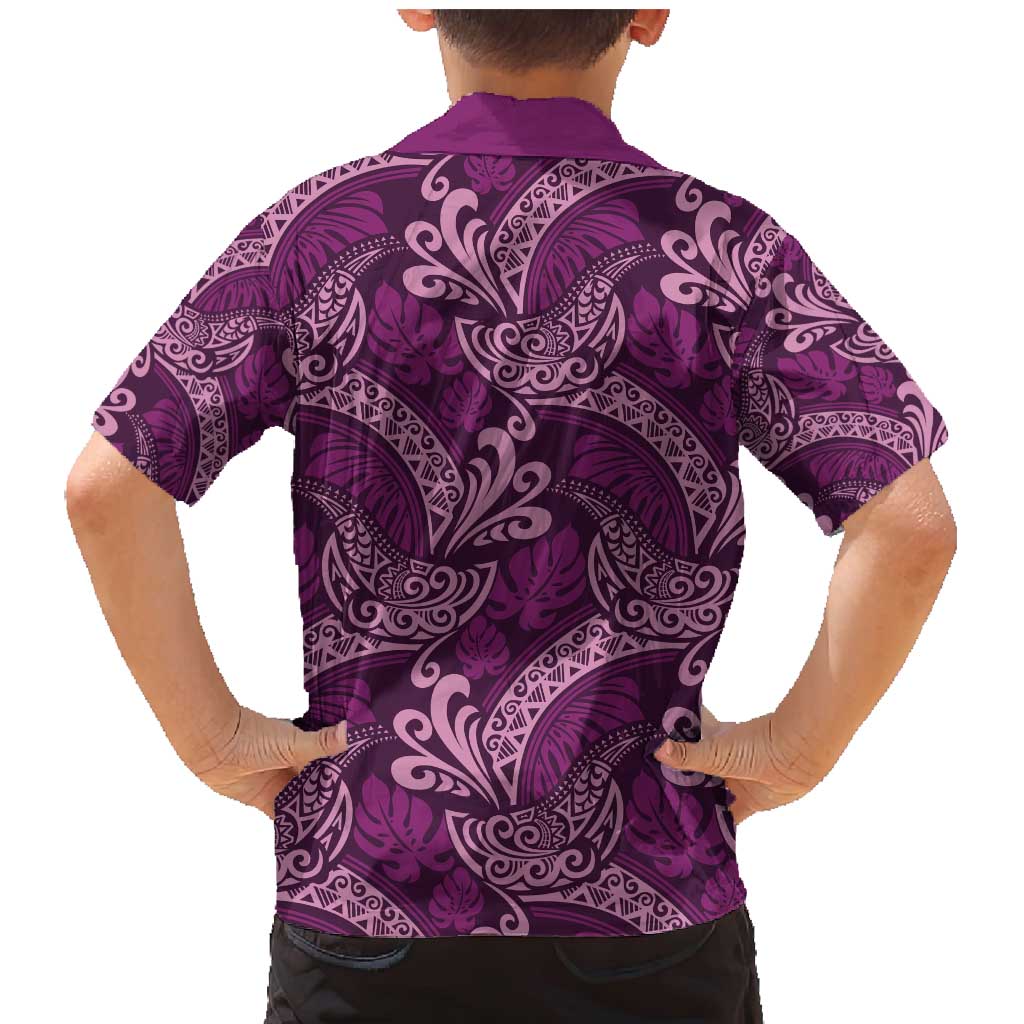 Royal Purple Monstera Family Matching Mermaid Dress and Hawaiian Shirt Polynesian Tribal Pattern - Polynesian Pride