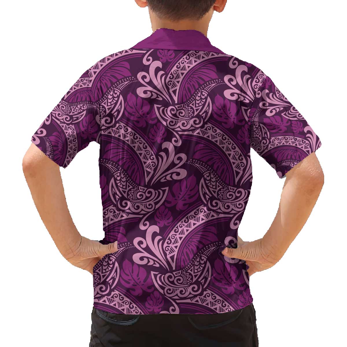 Royal Purple Monstera Family Matching Off The Shoulder Long Sleeve Dress and Hawaiian Shirt Polynesian Tribal Pattern - Polynesian Pride