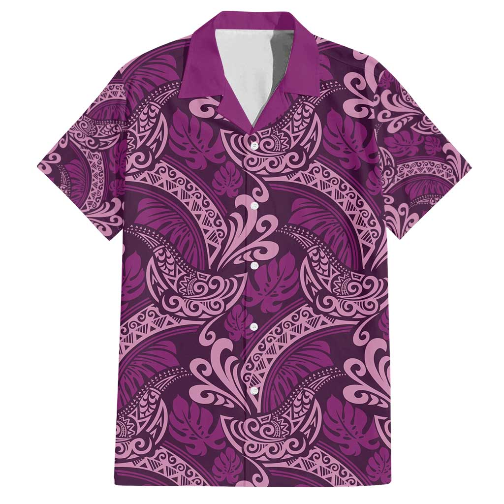 Royal Purple Monstera Family Matching Off Shoulder Maxi Dress and Hawaiian Shirt Polynesian Tribal Pattern - Polynesian Pride
