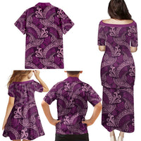 Royal Purple Monstera Family Matching Puletasi and Hawaiian Shirt Polynesian Tribal Pattern - Polynesian Pride