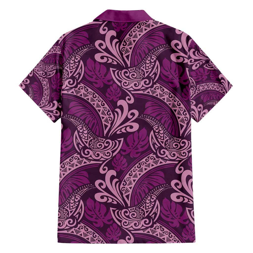 Royal Purple Monstera Family Matching Puletasi and Hawaiian Shirt Polynesian Tribal Pattern - Polynesian Pride