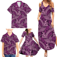 Royal Purple Monstera Family Matching Summer Maxi Dress and Hawaiian Shirt Polynesian Tribal Pattern - Polynesian Pride