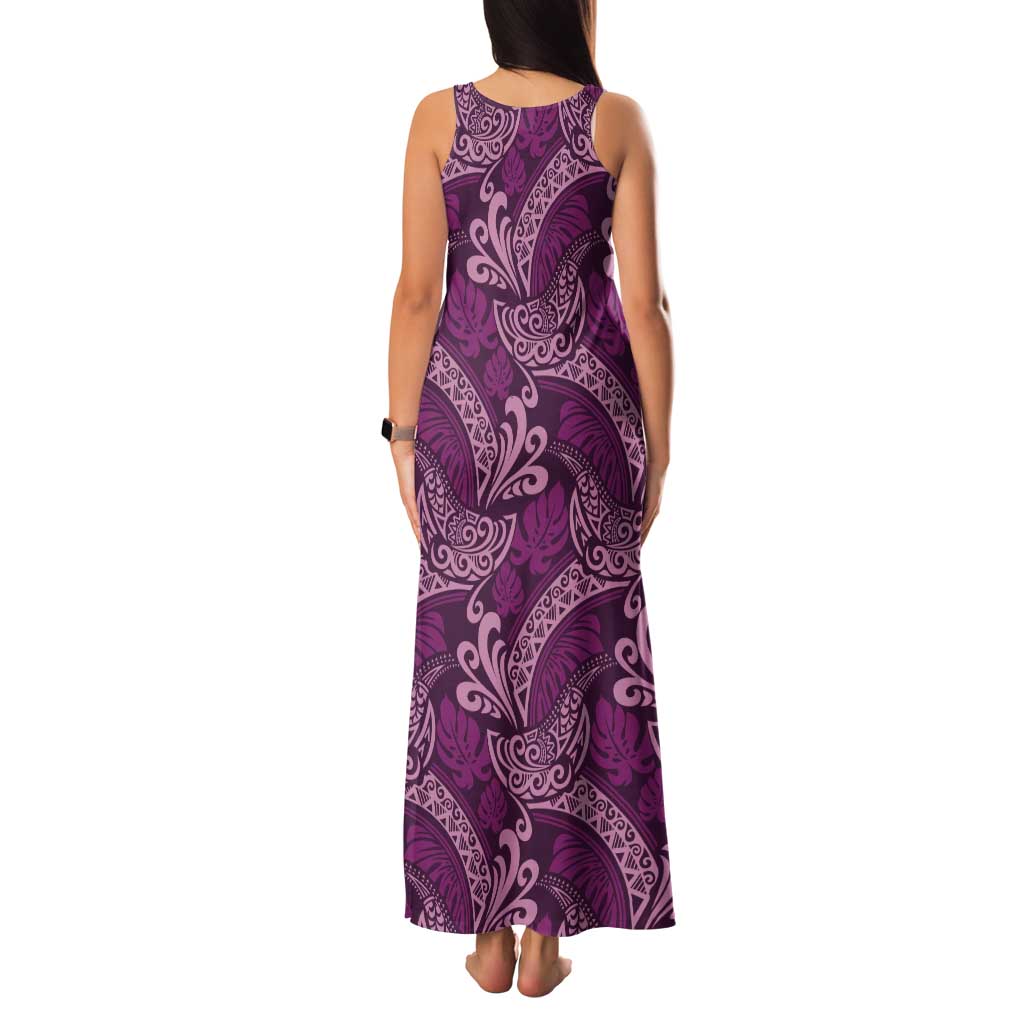 Royal Purple Monstera Family Matching Tank Maxi Dress and Hawaiian Shirt Polynesian Tribal Pattern - Polynesian Pride