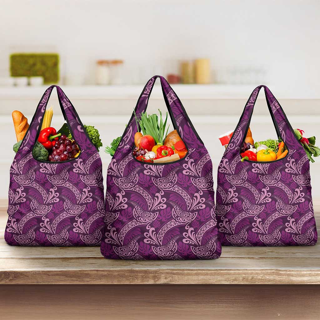 Royal Purple Monstera Grocery Bag Polynesian Tribal Pattern - Polynesian Pride