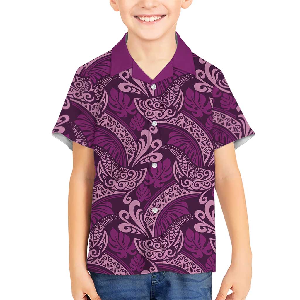 Royal Purple Monstera Hawaiian Shirt Polynesian Tribal Pattern - Polynesian Pride