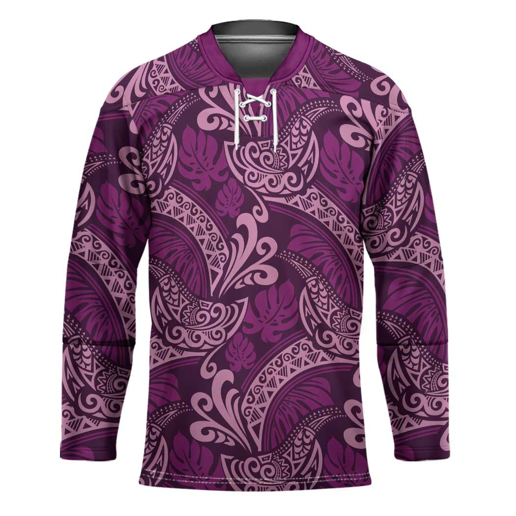 Royal Purple Monstera Hockey Jersey Polynesian Tribal Pattern - Polynesian Pride