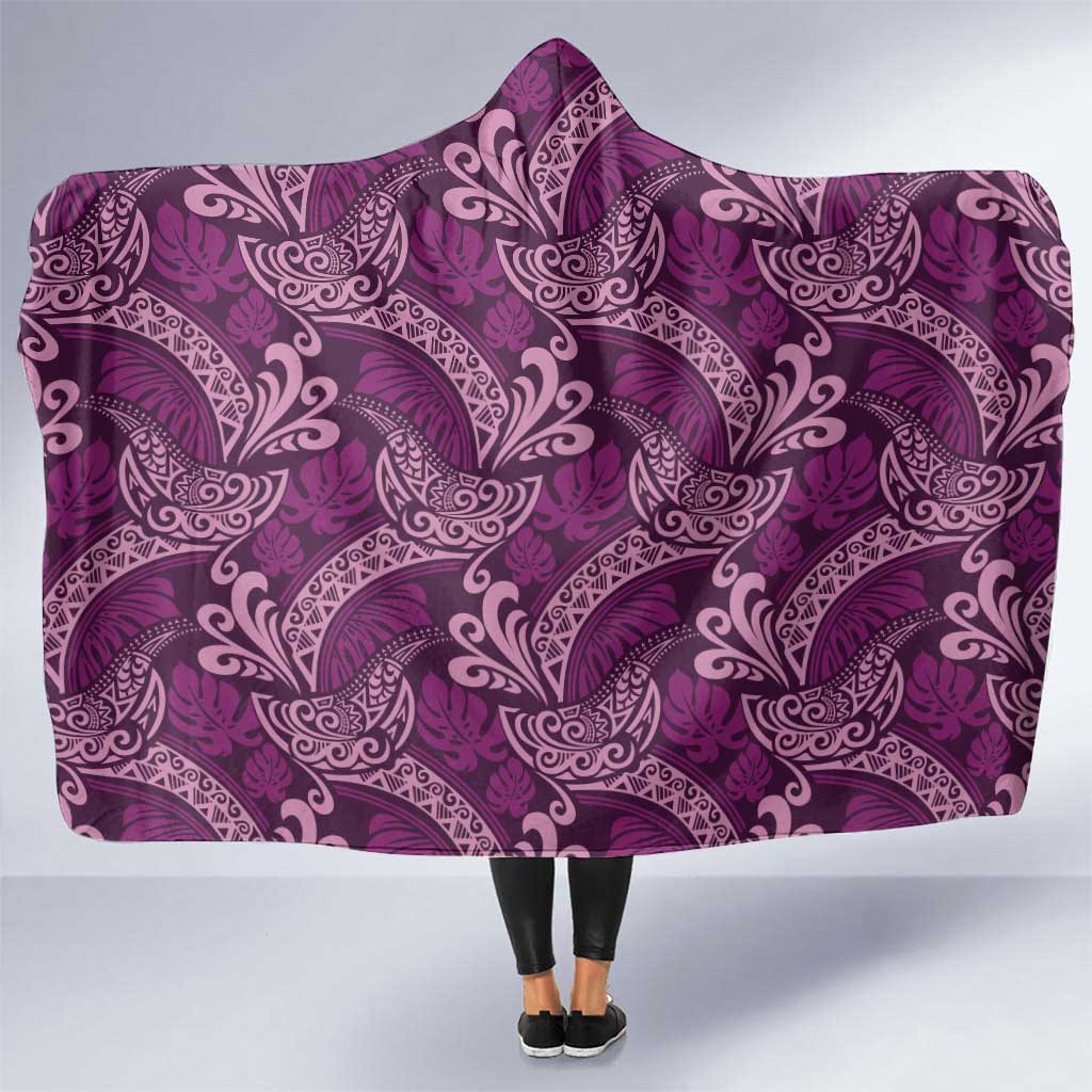 Royal Purple Monstera Hooded Blanket Polynesian Tribal Pattern - Polynesian Pride