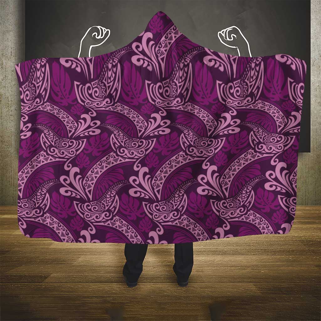 Royal Purple Monstera Hooded Blanket Polynesian Tribal Pattern - Polynesian Pride