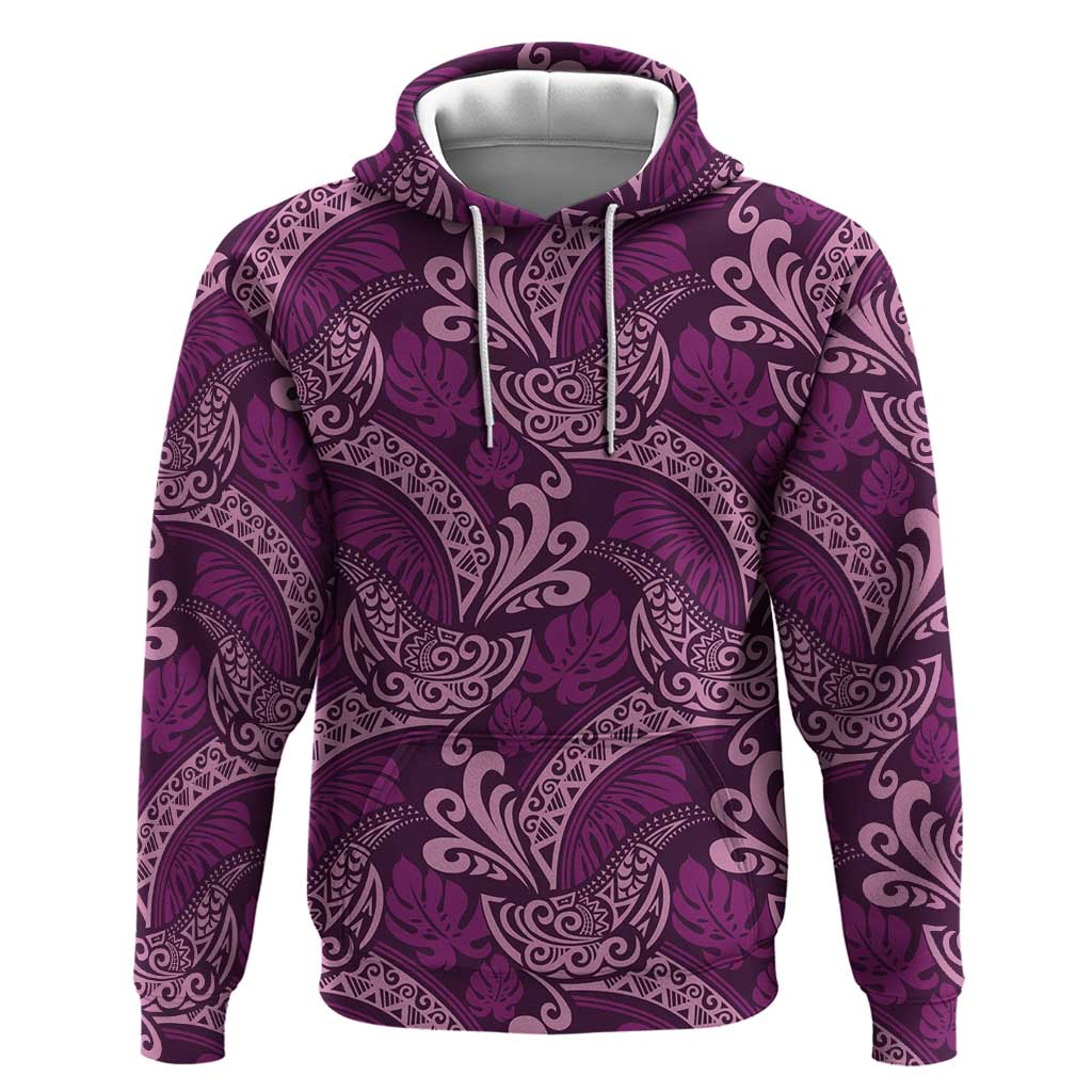 Royal Purple Monstera Hoodie Polynesian Tribal Pattern - Polynesian Pride