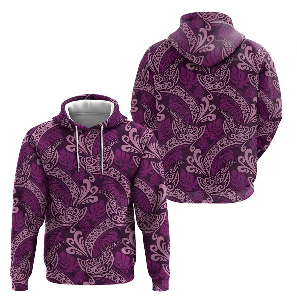 Royal Purple Monstera Hoodie Polynesian Tribal Pattern - Polynesian Pride
