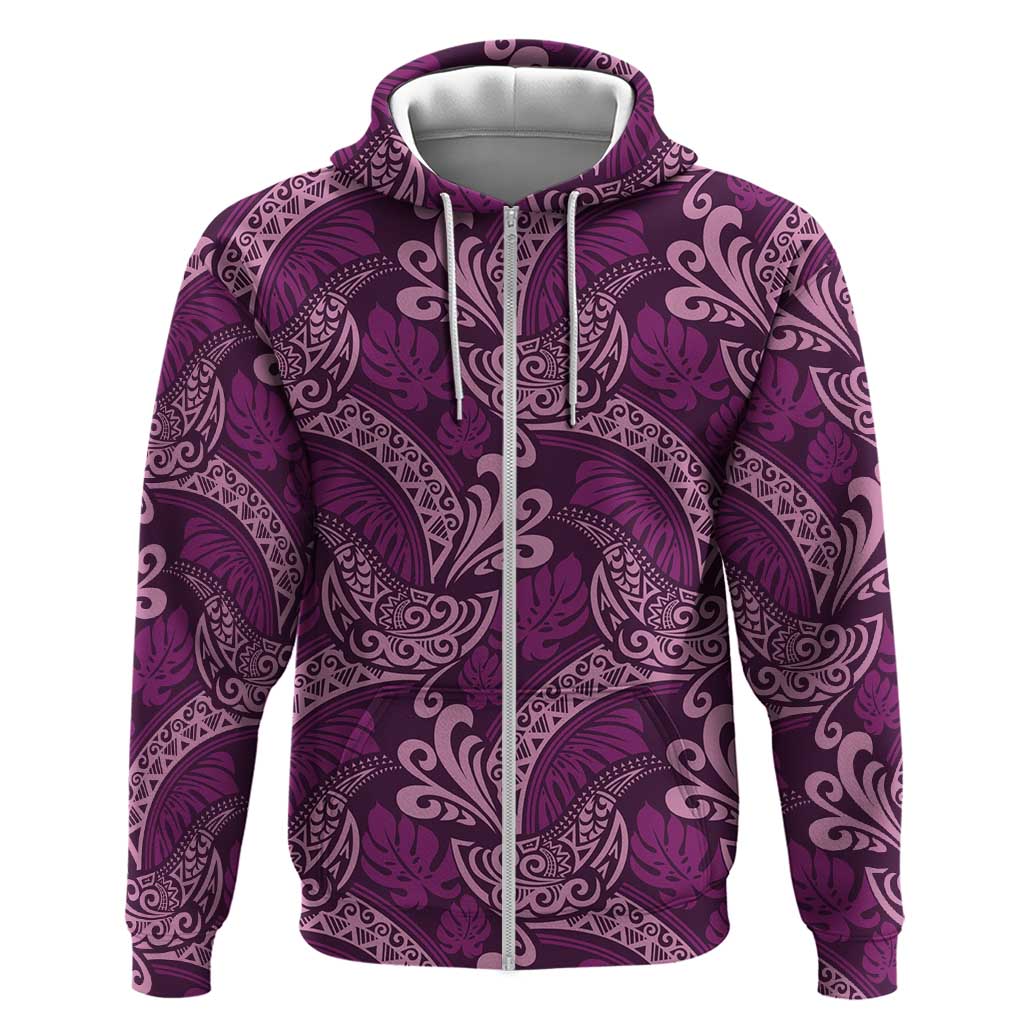 Royal Purple Monstera Hoodie Polynesian Tribal Pattern - Polynesian Pride