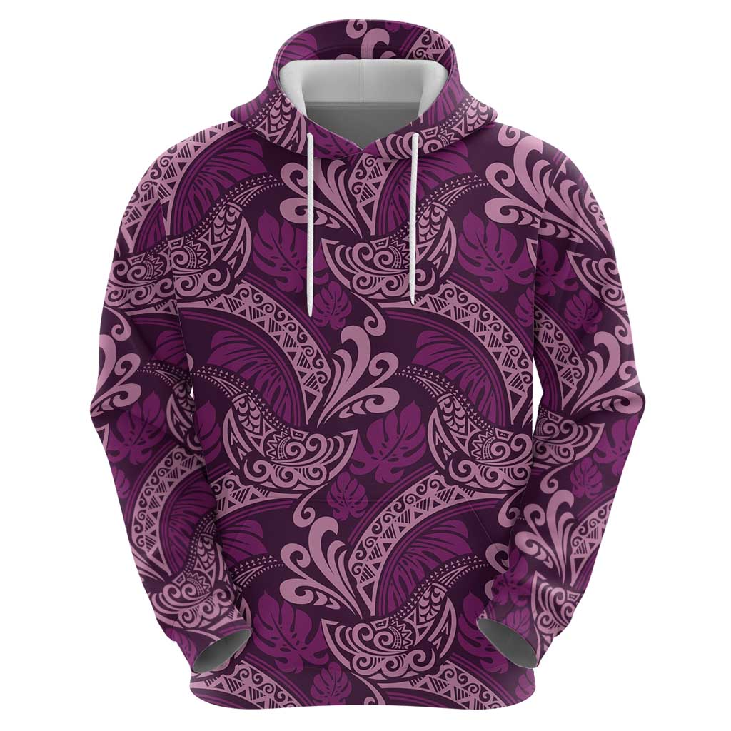 Royal Purple Monstera Hoodie Polynesian Tribal Pattern - Polynesian Pride