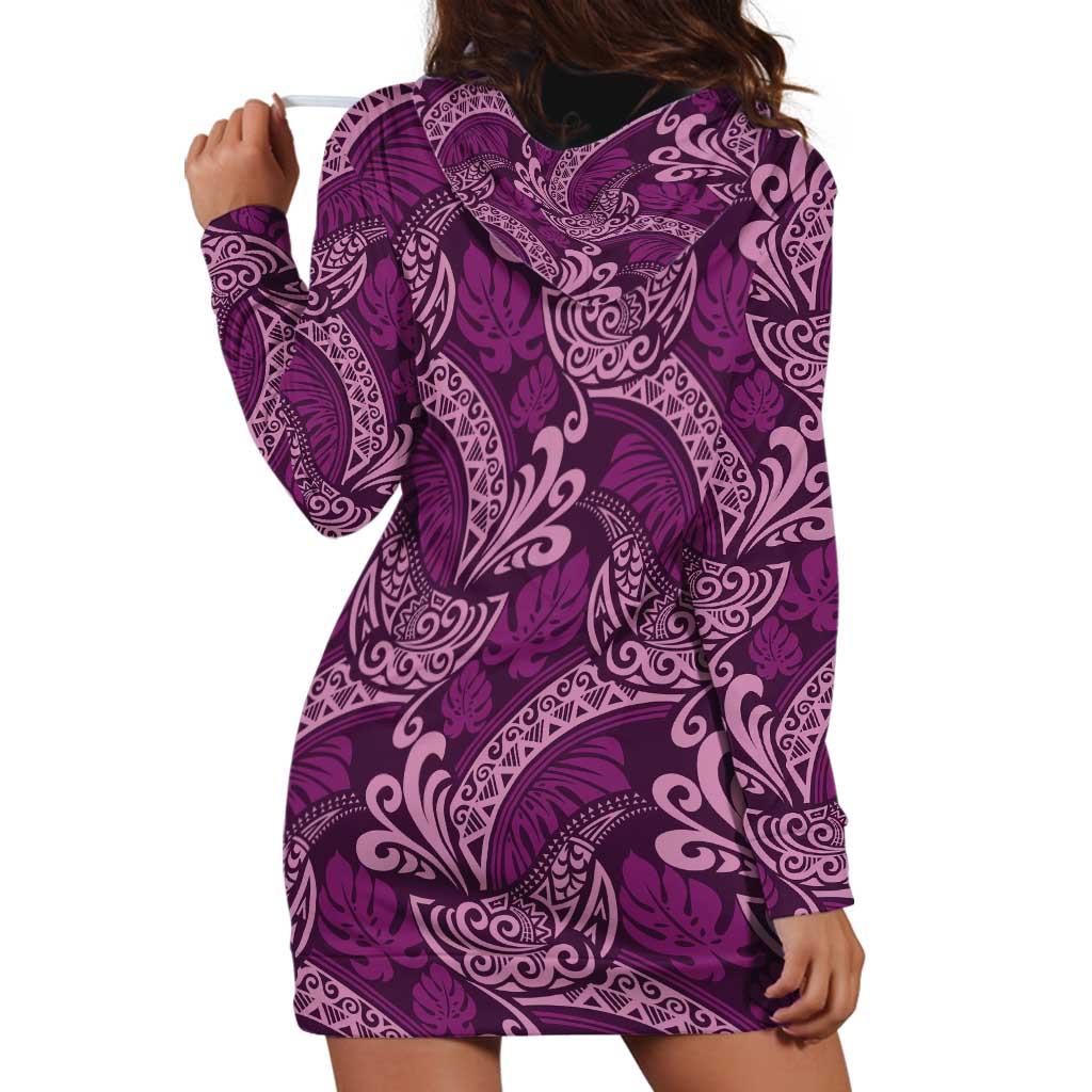 Royal Purple Monstera Hoodie Dress Polynesian Tribal Pattern - Polynesian Pride