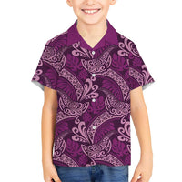 Royal Purple Monstera Kid Hawaiian Shirt Polynesian Tribal Pattern - Polynesian Pride