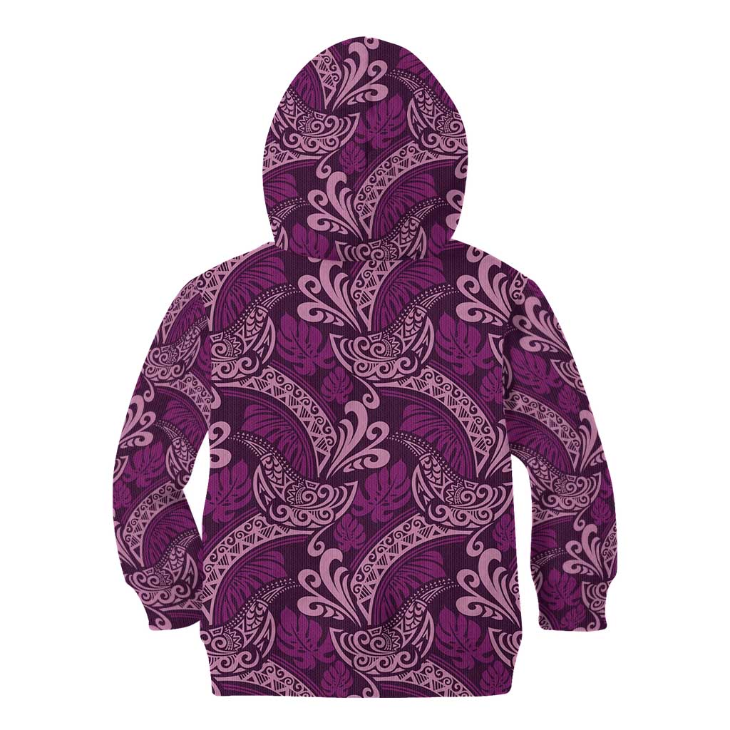 Royal Purple Monstera Kid Hoodie Polynesian Tribal Pattern - Polynesian Pride