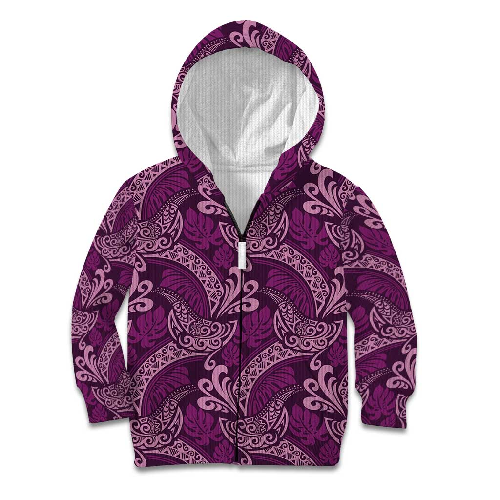 Royal Purple Monstera Kid Hoodie Polynesian Tribal Pattern - Polynesian Pride