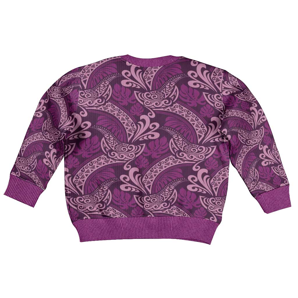 Royal Purple Monstera Kid Ugly Christmas Sweater Polynesian Tribal Pattern - Polynesian Pride