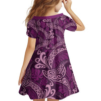 Royal Purple Monstera Kid Short Sleeve Dress Polynesian Tribal Pattern - Polynesian Pride
