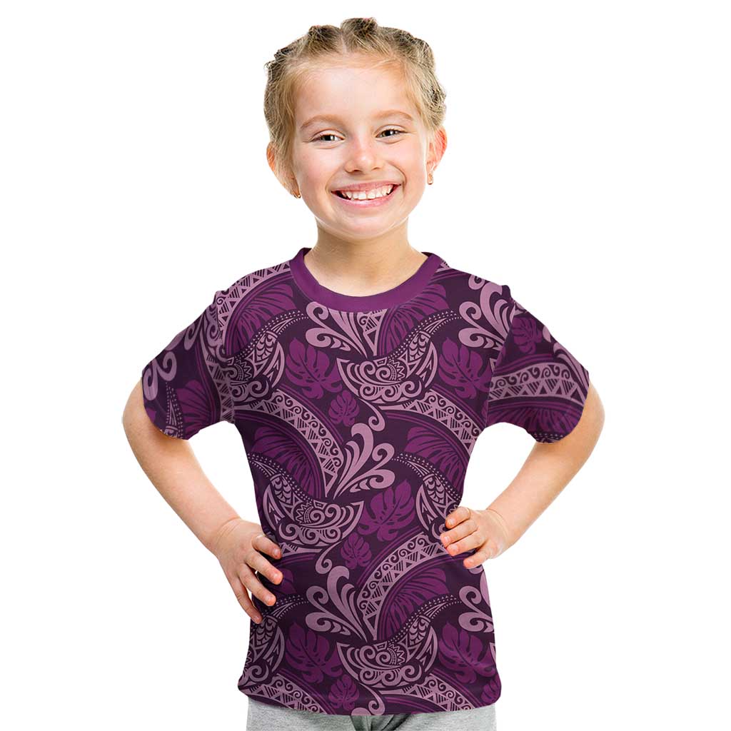 Royal Purple Monstera Kid T Shirt Polynesian Tribal Pattern - Polynesian Pride